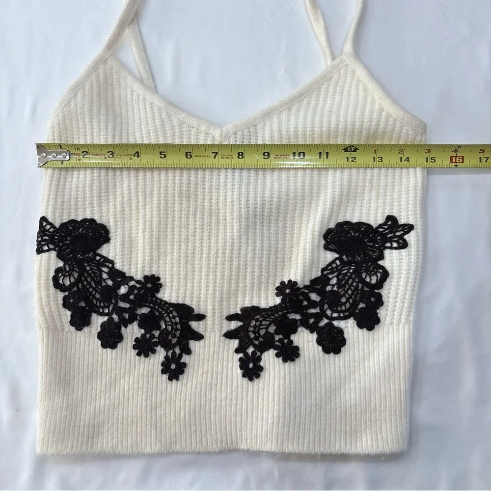 NWT Express Knit Camisole Women S Ivory Lace Trim Chic Coquette Y2K Top - Picture 7 of 8